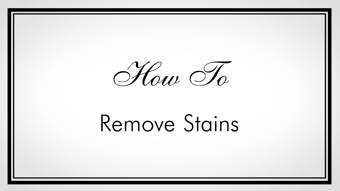 Bannerbild mit weißem Hintergrund und schwarzem Rand und de, Schriftzug "How to remove Stains"