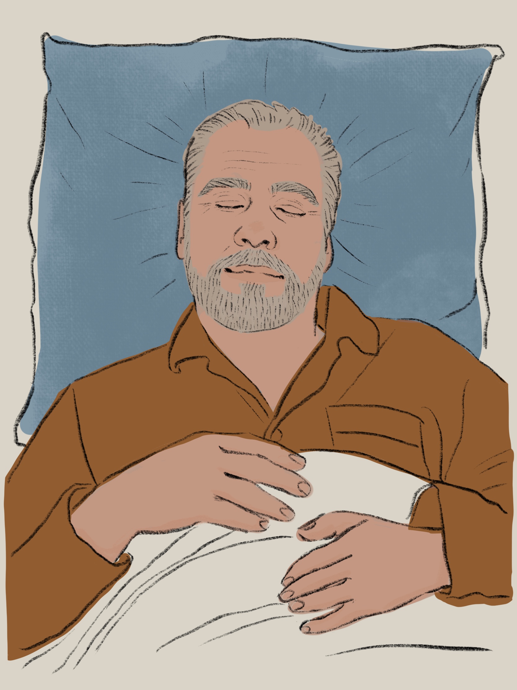 Illustration einer Person, die auf dem Rücken auf einem Kissen schläft