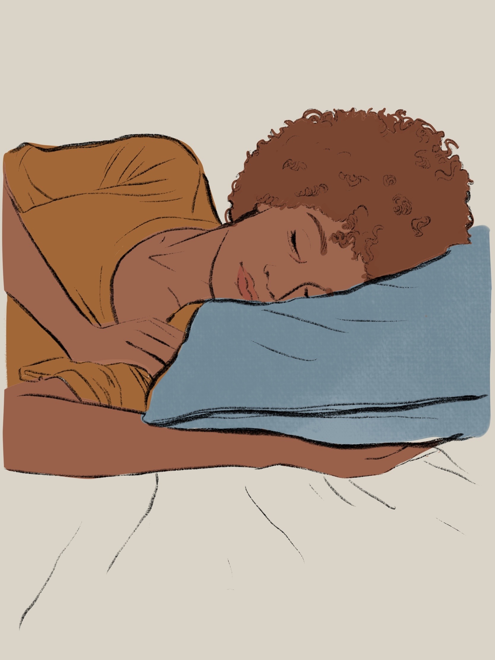 Illustration einer Person, die seitlich auf einem Kopfkissen schläft